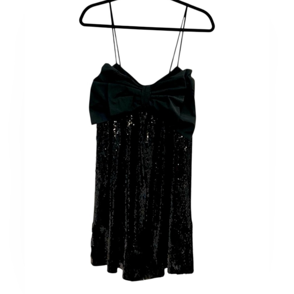 Zara Black Sequin Bow Mini Dress Party Cocktail NWT Size XS